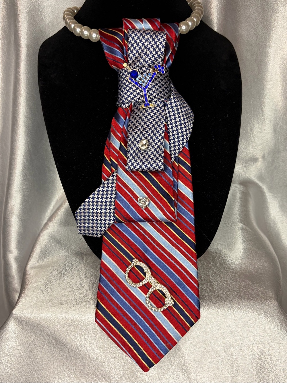 Tommy Hilfiger Red, Blue & White Striped Silk Necklace Tie